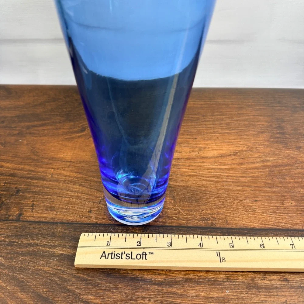 Blenko 8310S Azure Blue Art Glass Vase Don Shepherd 1983 Hand Blown 10